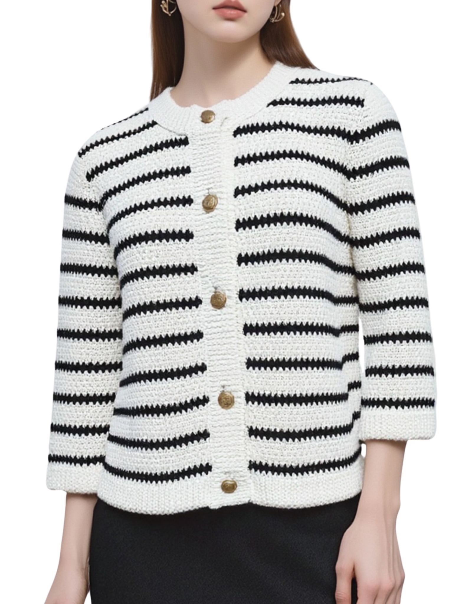  Women's Striped Cardigan Sweaters Casual Button Down Knit Cardigan