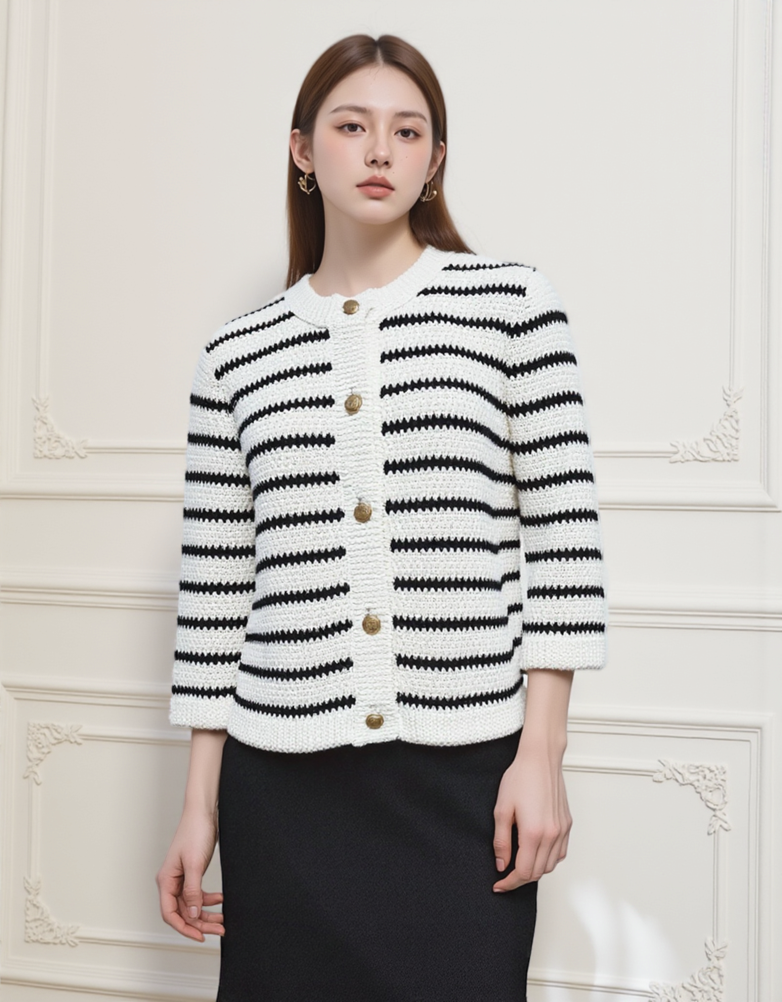  Women's Striped Cardigan Sweaters Casual Button Down Knit Cardigan
