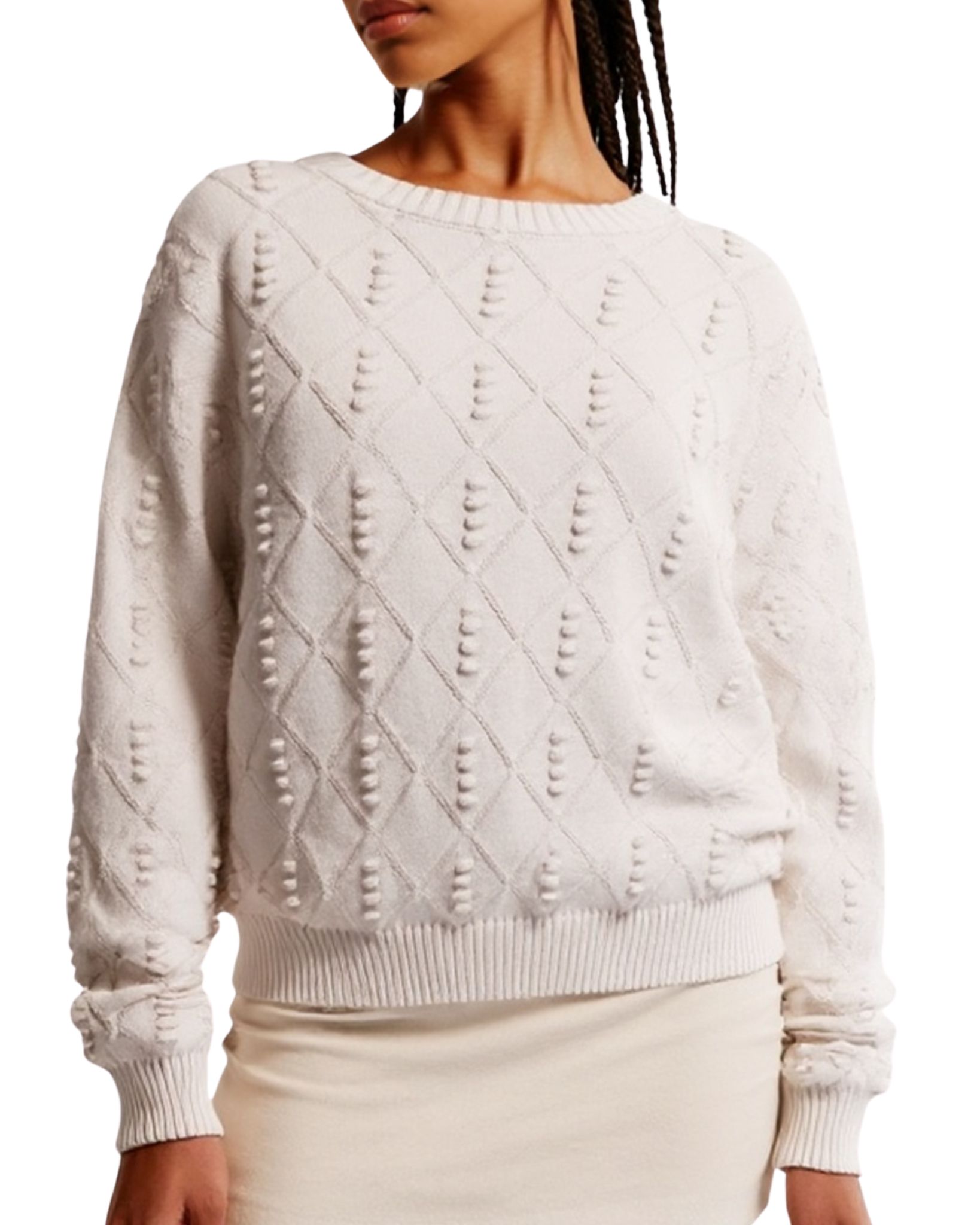 Fall Sweater for Women 2026 Long Sleeve Round Collar Trendy Classic-fit Lightweight Bead-Design Pull