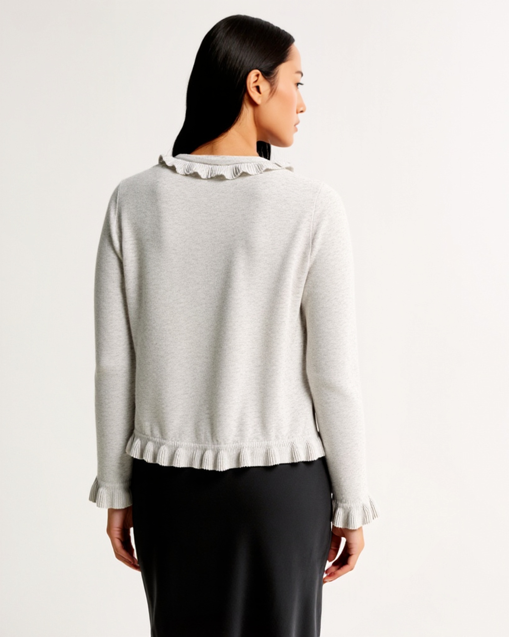 Women's Cardigans Button Down Open Front Long Sleeve Knit Sweater Ruffle Collar Cropped Top